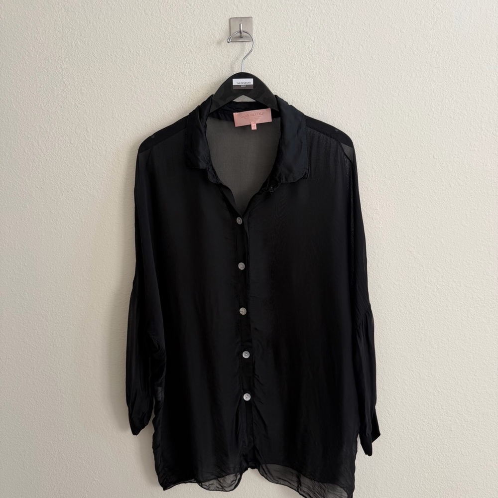 Black Sheer Button-Up Blouse